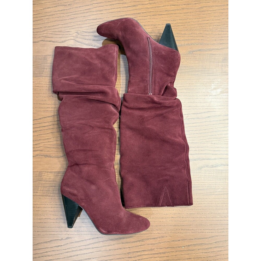 Suede Leather Boots Burgundy Pointed Cone Heels‎ 8M Boho Cottagecore Festival - Picture 3 of 11